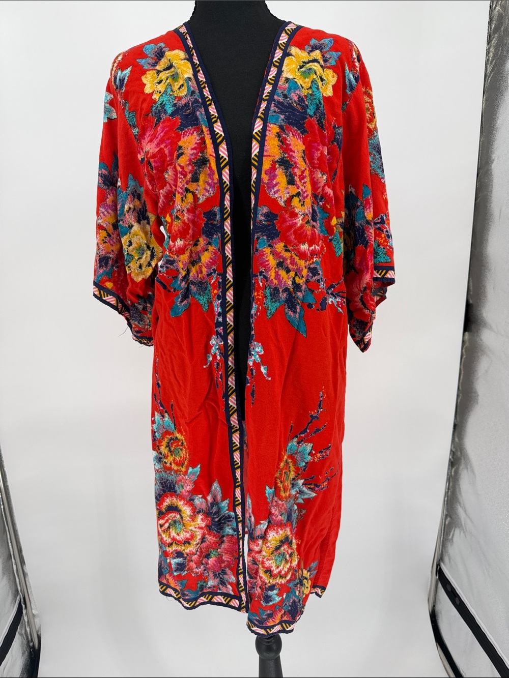 Flying Tomato Red Floral Open-Front Kimono Jacket